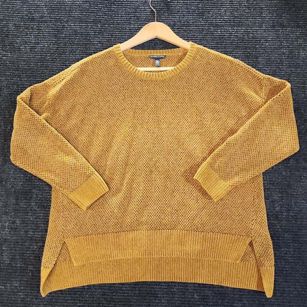 Eileen Fisher Petite PM Mustard Italian Yarn High Low Knit Sweater